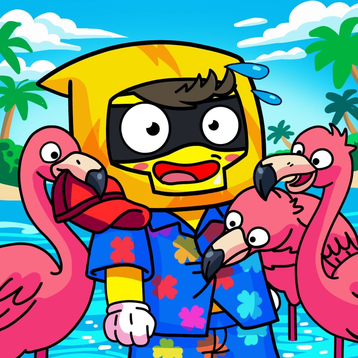 Boinker hangs out with flamingos by the beach
