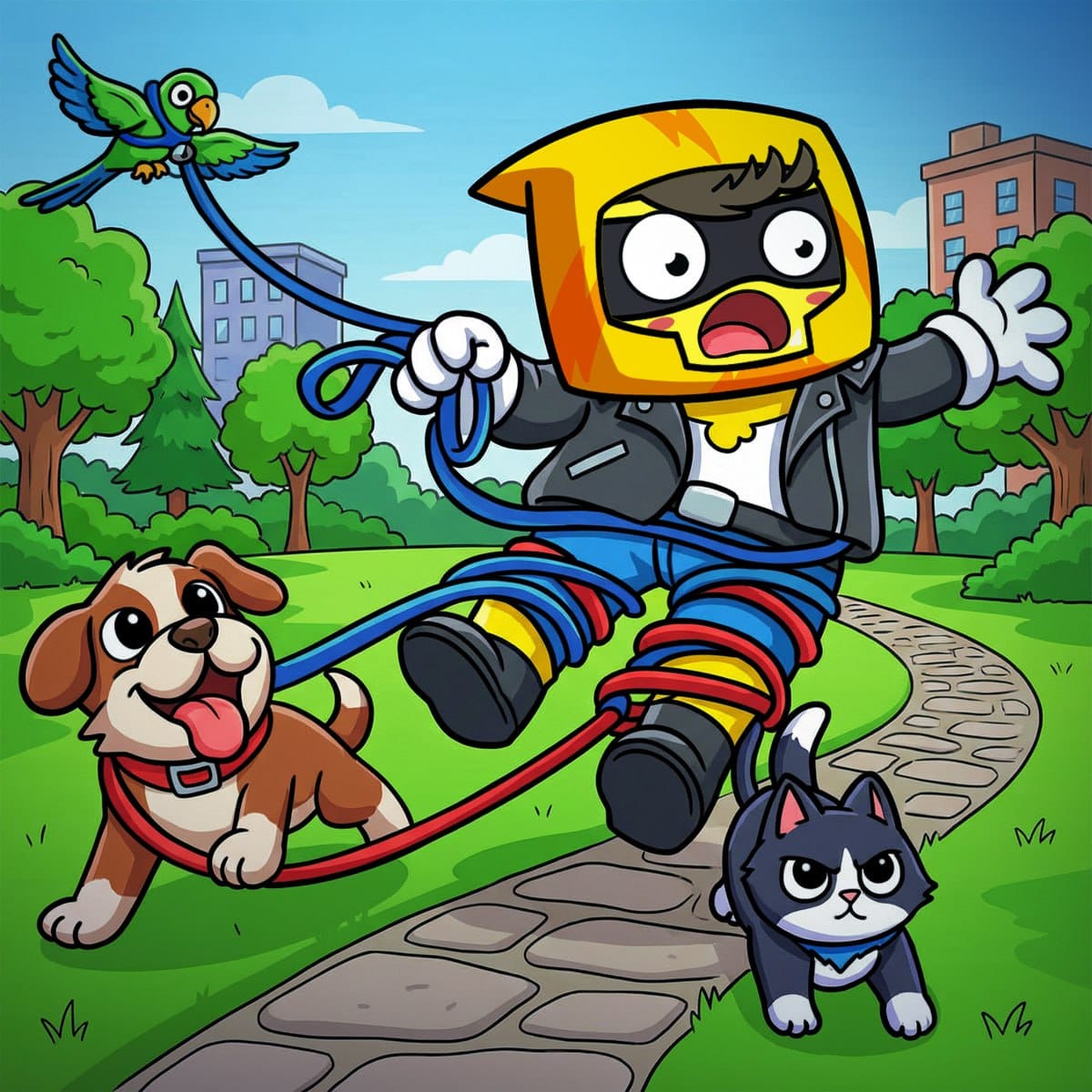 Boinker walks pets through a park